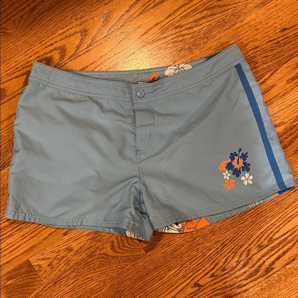 OP Pants - Blue Floral Swim Shorts size 11 100% polyester